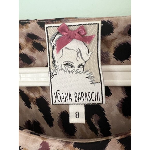 Yoana Baraschi Sz 8 RARE 100% Silk Leopard Print Sheath Shift Dress Red Ruffle - Picture 4 of 7